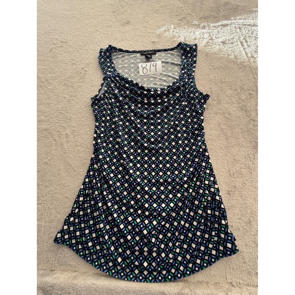 White House Black Market Tank Top Womens M Blue Geometric Cowl Neck